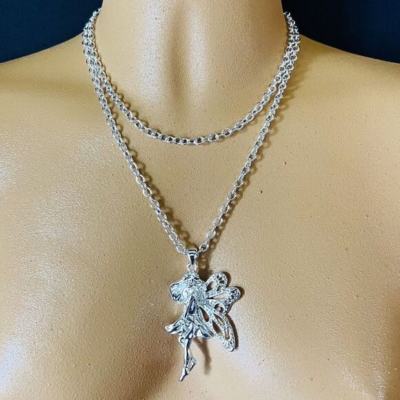 RARE Runway Agatha Paris Pixie Fairy Pendant France Bright Silver Necklace 1043 - Picture 1 of 11